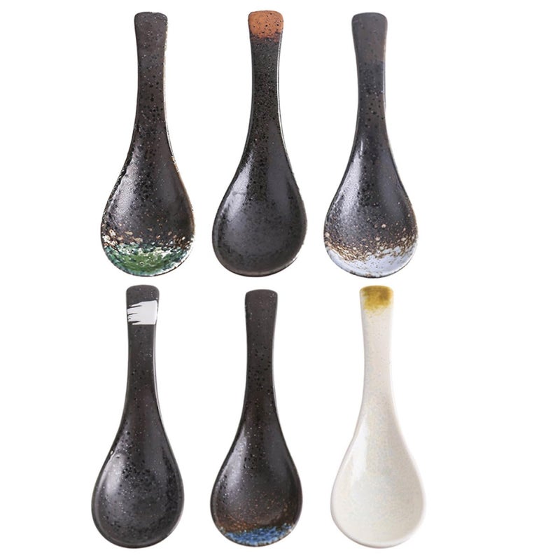 Japanese Style Ceramic Soup and Rice Spoons Set of 6 Kitchen Dining Utensils Random Color - Image 2