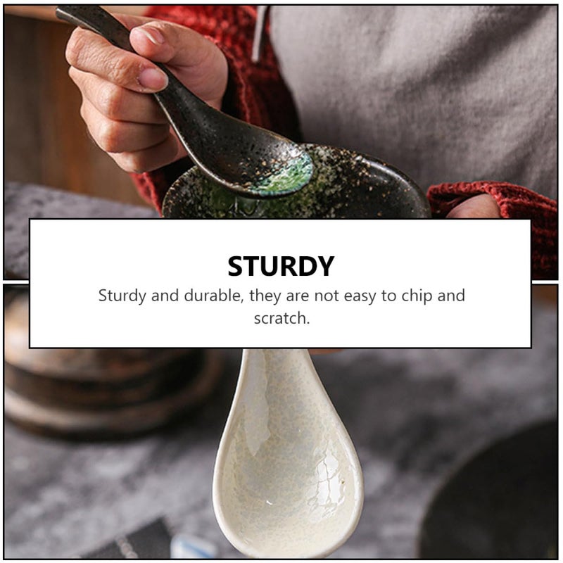 Japanese Style Ceramic Soup and Rice Spoons Set of 6 Kitchen Dining Utensils Random Color - Image 5
