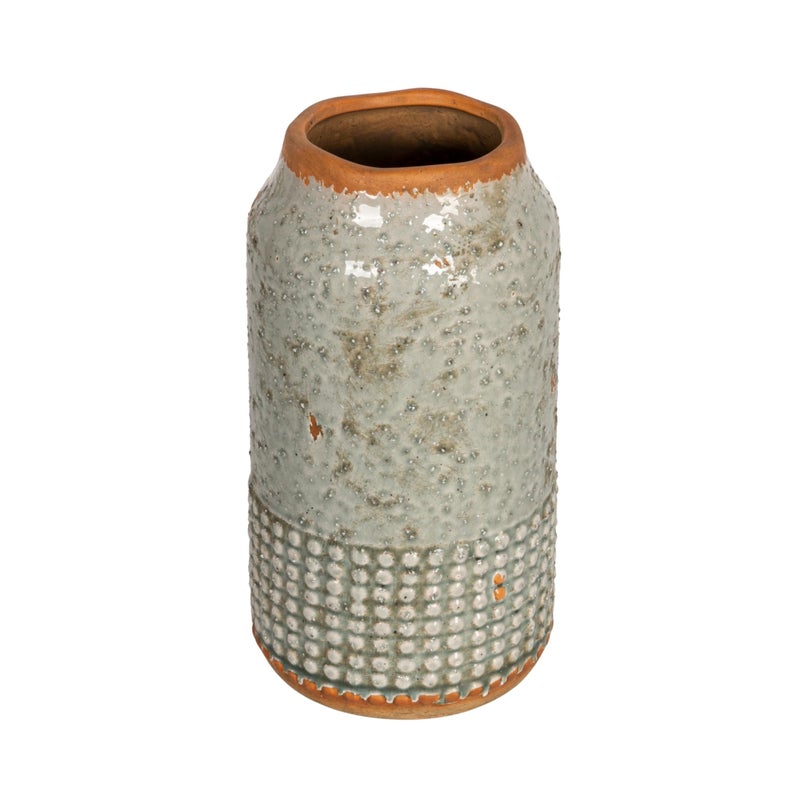 Creative Co-Op Round Terra-Cotta Hobnail Planter Vase with Heavily Distressed Finish, Grey - Image 1
