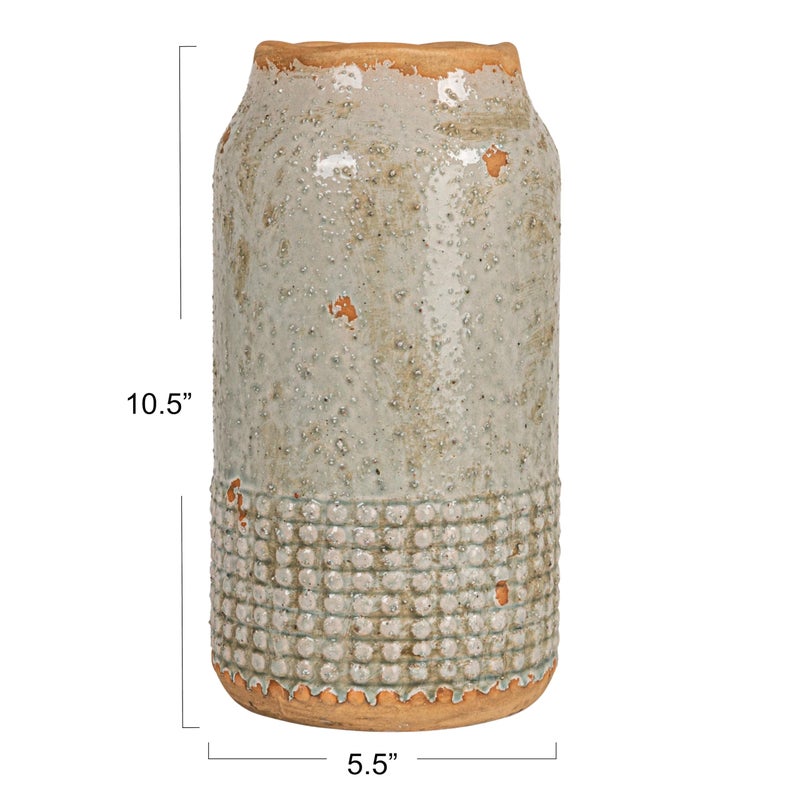 Creative Co-Op Round Terra-Cotta Hobnail Planter Vase with Heavily Distressed Finish, Grey - Image 2
