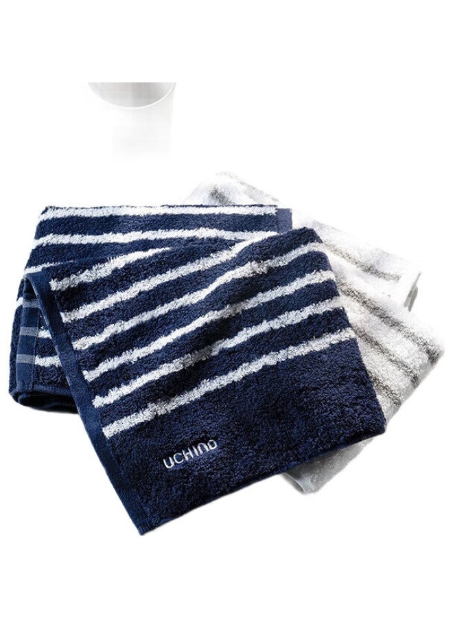 Uchino Classic Horizontal Striped Towel, Pure Cotton, Soft And Fluffy, Absorbent, For Home Use, Men'S Deep Blue - Image 1