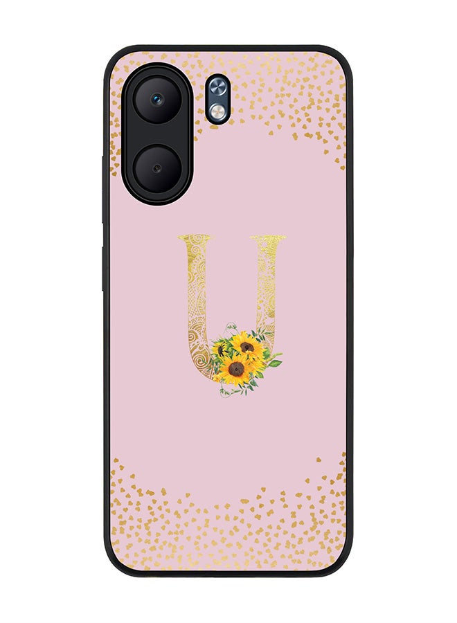 Stylizedd For Oppo A5x 5G / A5x 4G Case,Slim fit Camera Protection, Shockproof Thin Phone cover  - Custom Floral Monogram - U  (Pink )