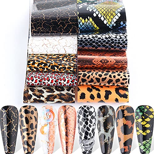 FUMIHIT Leopard Print Nail Foil Transfer Sticker Nail Art Supplies Leopard Skin Marble Pattern Nail Foils Nail Art Stickers Holographic Nail Transfer Foils for Nails Designs Manicure Tips (10 Sheets) - Image 1