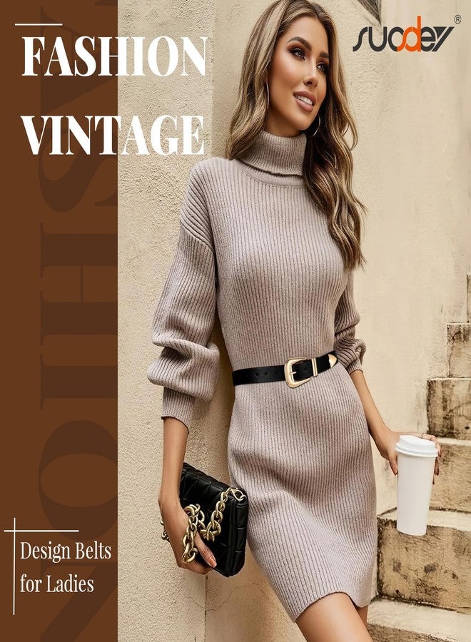 SUOSDEY Women Leather Belt for Jeans Pants, Ladies Waist Belt Western Belt with Gold Silver Buckle black - Image 5