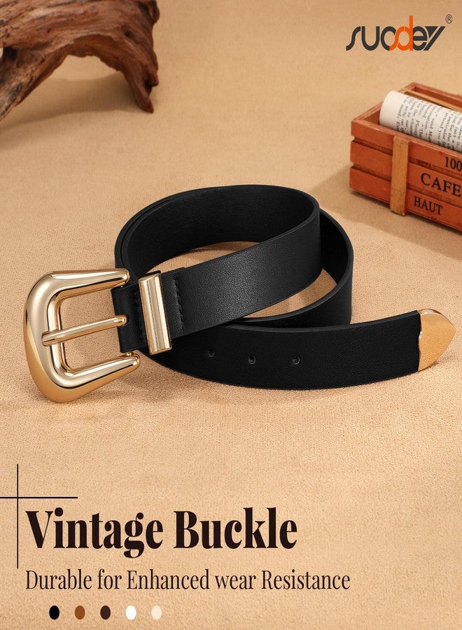 SUOSDEY Women Leather Belt for Jeans Pants, Ladies Waist Belt Western Belt with Gold Silver Buckle black - Image 4