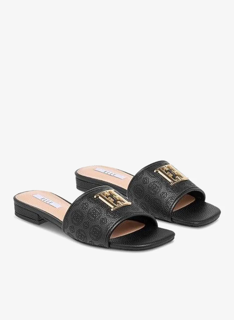 ELLE BLACK Women's Laser Cut Detail Slip-On Flat Sandals for Women | Best Price UAE
