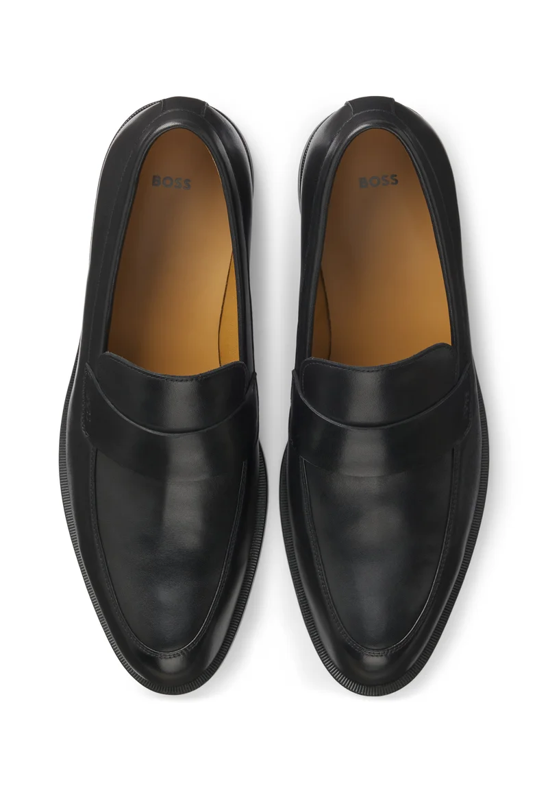 BOSS black Leather loafers with penny trim for Men | Best Price UAE