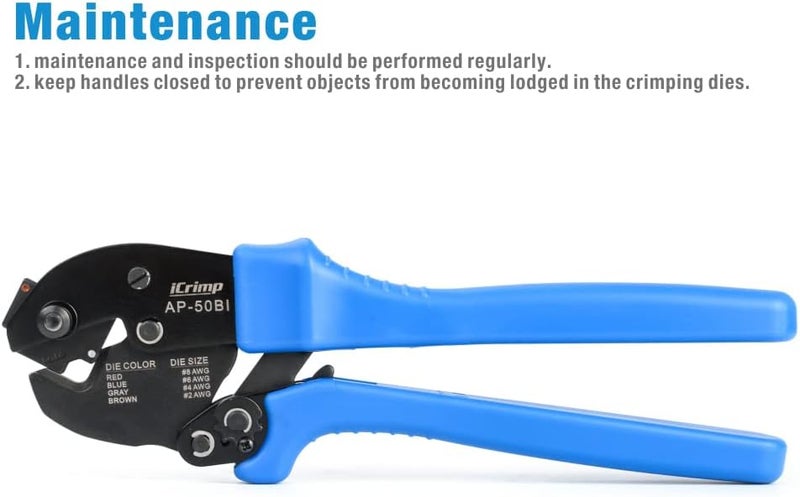 IWISS iCrimp AP-50BI Battery Cable Ring Terminal Crimper for 8, 6, 4, 2AWG Copper Cable Lugs, Heavy Duty Wire Lugs and Battery Cable Ends - Image 5