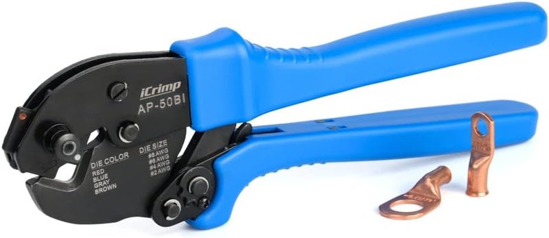 IWISS iCrimp AP-50BI Battery Cable Ring Terminal Crimper for 8, 6, 4, 2AWG Copper Cable Lugs, Heavy Duty Wire Lugs and Battery Cable Ends - Image 1