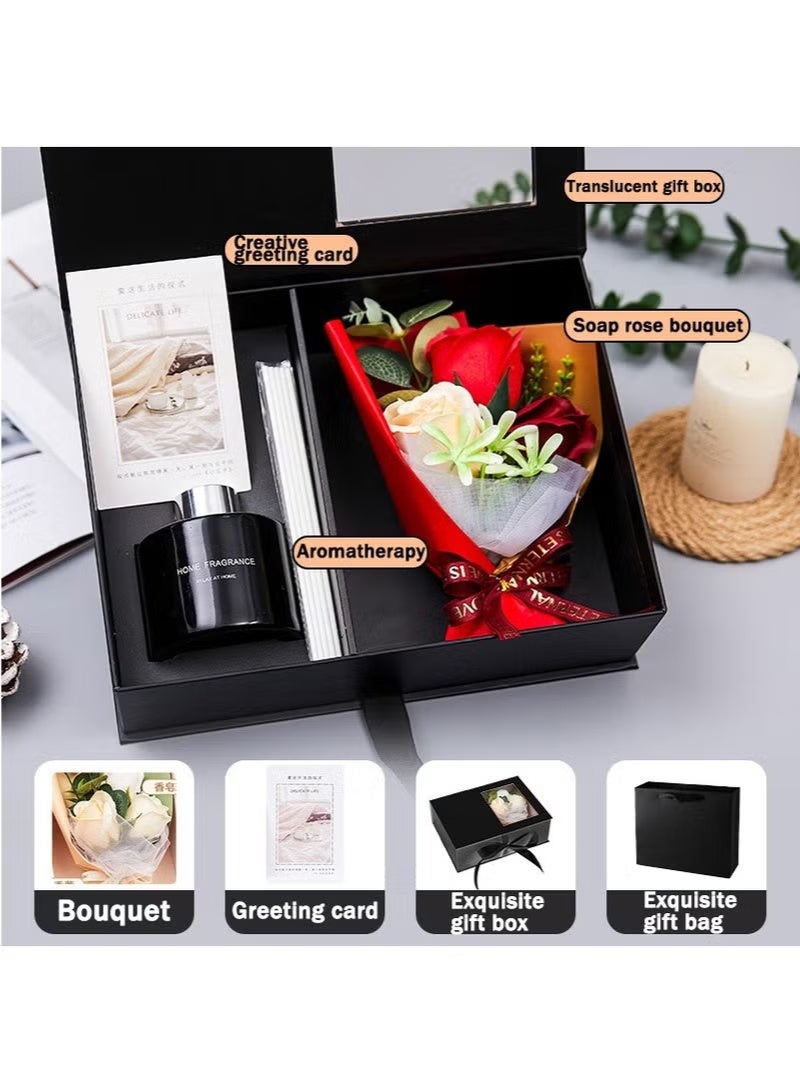 مايل ميلو صندوق هدايا معطر جو مع أعواد بخور وباقة زهور صناعية، هدايا متعددة برائحة الورد لها، مجموعة هدايا عيد ميلاد وعيد الأم للنساء - Image 3
