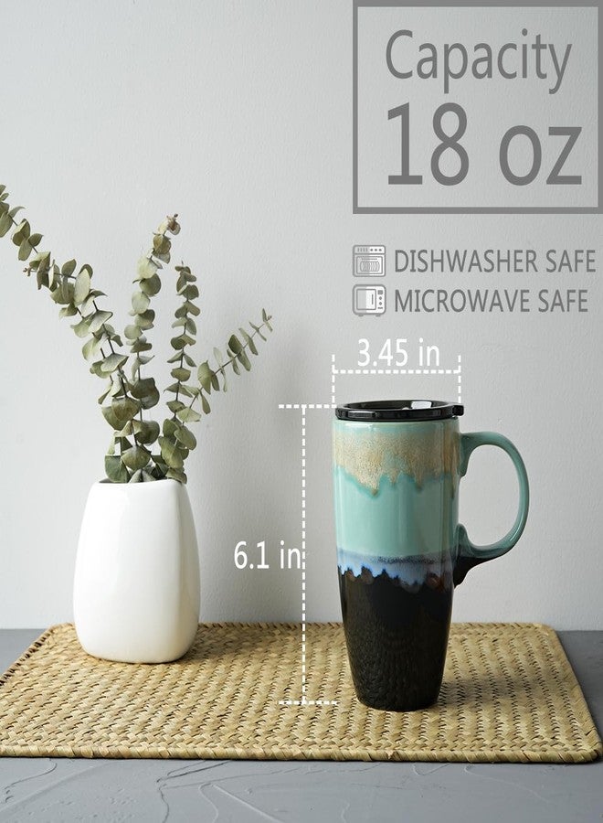 Bosmarlin Ceramic Travel Coffeel Mug with Handle and Lid, 18 oz, Portable Coffee Cup for Car Cup Holder, Microwave and Dishwasher Safe, Reactive Glaze (Pastel Blue) - Image 2