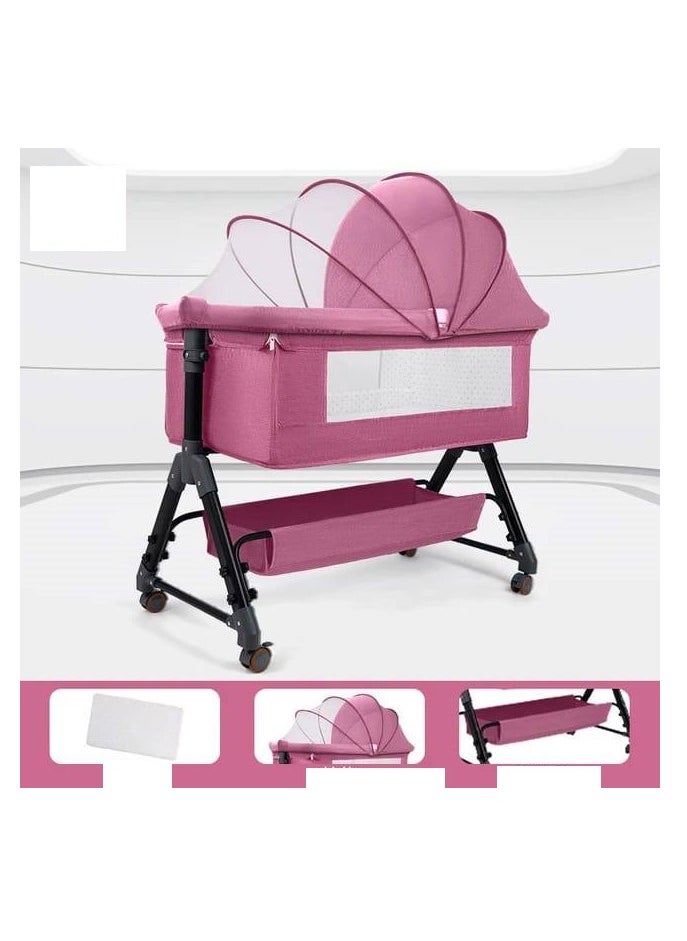 Generic new design Bedside Bassinet for Baby, Bedside Crib with Wheels, Easy to Assemble Bassinet for Newborn/Infant, Adjustable Bedside Sleeper, Adjustable Heights pink  - Image 1