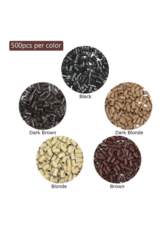 يتبيت 2500 قطعة 3.4 مم مايكرو لينك الدائري أنابيب النحاس الخرز أقفال لوصلات الشعر البشري Itip (أسود + بني داكن + بني + أشقر داكن + أشقر) - Image 5