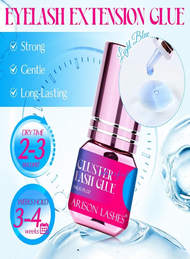 ARISON LASHES Lash Cluster Glue Sensitive Eyelash 2-3s Drying Waterproof Colorful Lashes Glue Individual Long Lasting DIY Lashes Extension Strong Hold-for Using at Home or Salon(3ml-Light Blue) - Image 2
