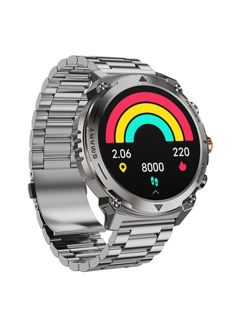 V-Walk - V-WALK: SMART WATCH 1.43" AMOLED Display Bluetooth Calling, Multi Language, Health & Sports Tracking, Wireless Charging, 10 Days Battery, IP68, iOS/Android Compatible Magnet Charger - Silver - Image 1