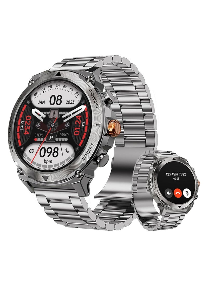 V-Walk - V-WALK: SMART WATCH 1.43" AMOLED Display Bluetooth Calling, Multi Language, Health & Sports Tracking, Wireless Charging, 10 Days Battery, IP68, iOS/Android Compatible Magnet Charger - Silver - Image 1