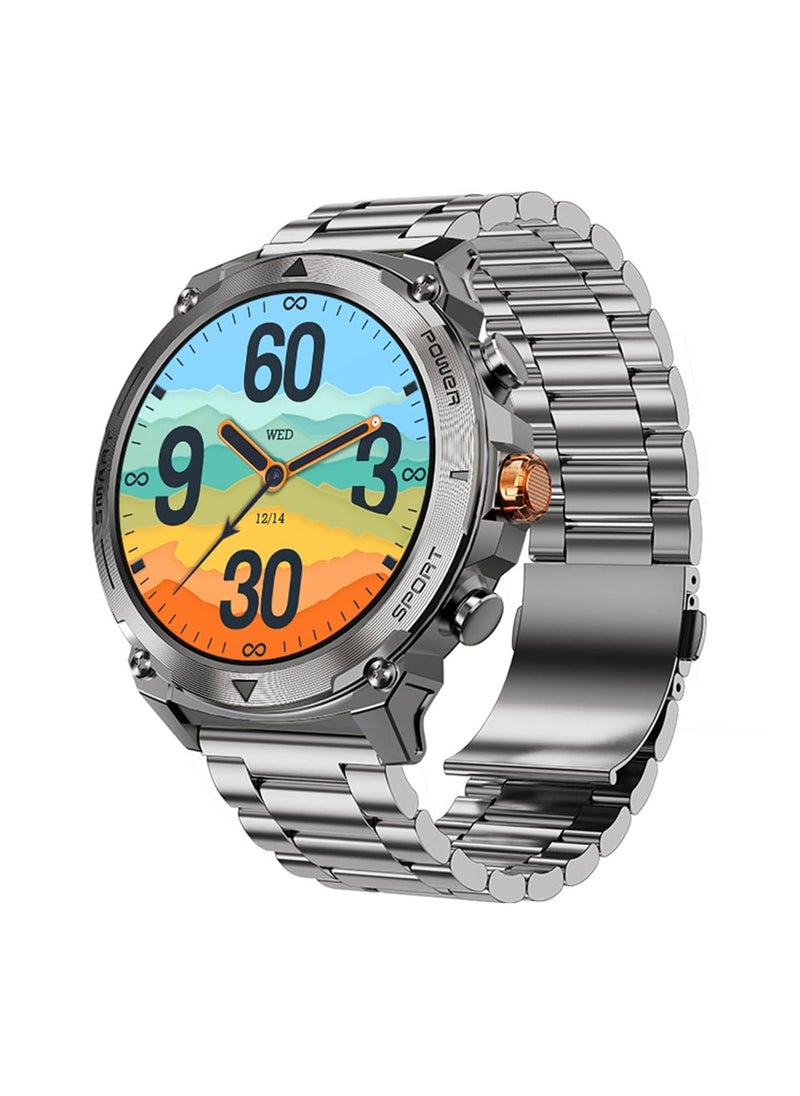 V-Walk - V-WALK: SMART WATCH 1.43" AMOLED Display Bluetooth Calling, Multi Language, Health & Sports Tracking, Wireless Charging, 10 Days Battery, IP68, iOS/Android Compatible Magnet Charger - Silver - Image 1