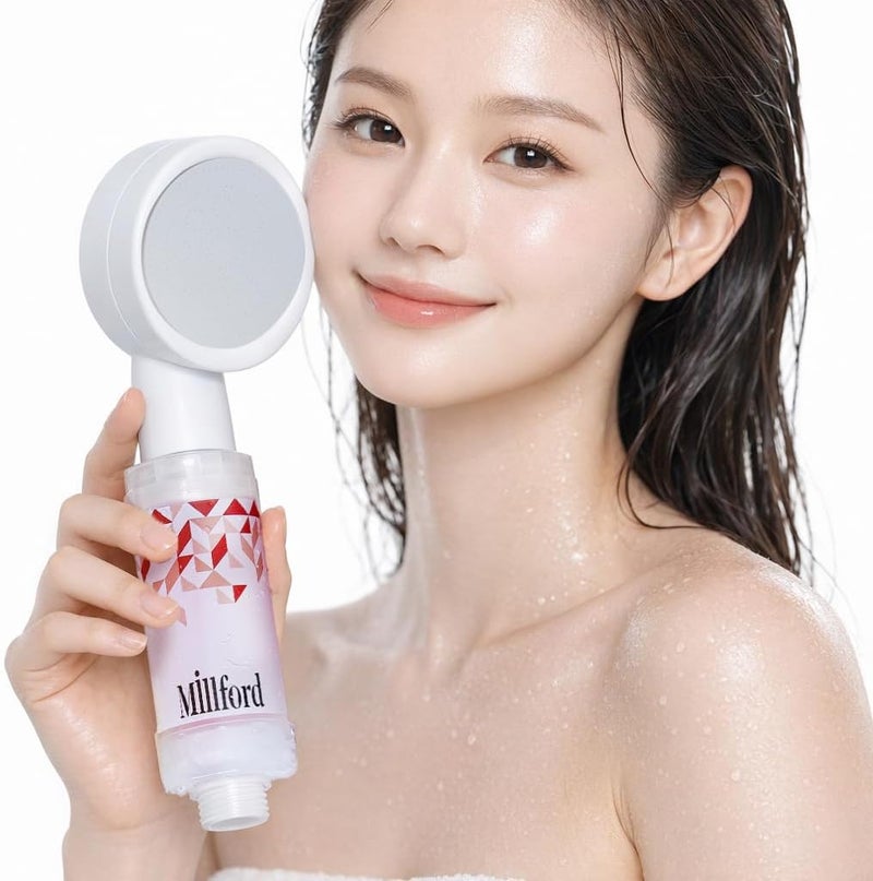 Millford Vitamin C Shower Filter - Korean Purifier for Hard Water, Removes 99% Chlorine & Impurities, Natural Shower Infuser Detox, Deep Cleansing for Skin & Hair Hydration Boost (Peach Scent) - Image 1