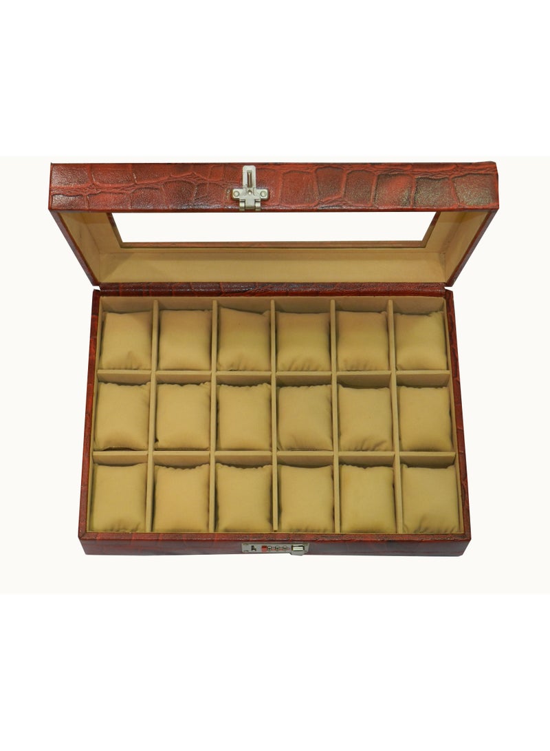 LAVERI LEATHER Laveri Watch Box for Men Women (18 Slots), Premium  Leather Watch Case  Organizer with Crystal Glass Top, Removable Pillow - Image 5