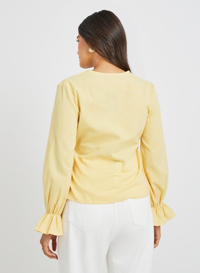Styli Gingham Print Wrap Top with Tie-Up Detail  - Image 5