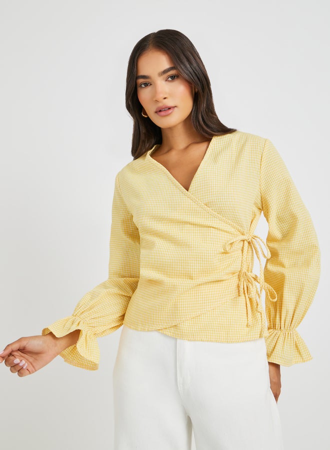 Styli Gingham Print Wrap Top with Tie-Up Detail  - Image 2