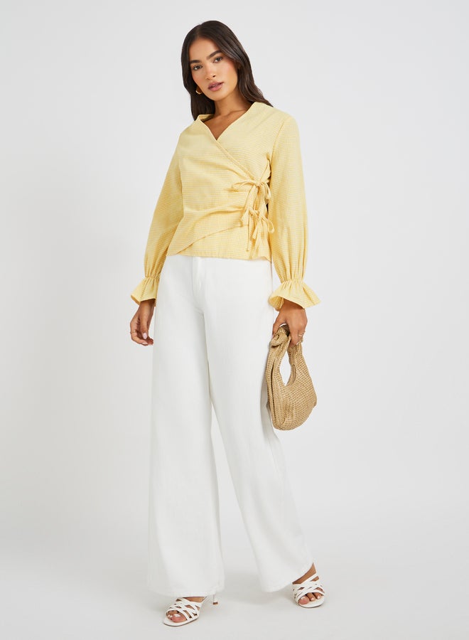 Styli Gingham Print Wrap Top with Tie-Up Detail  - Image 3