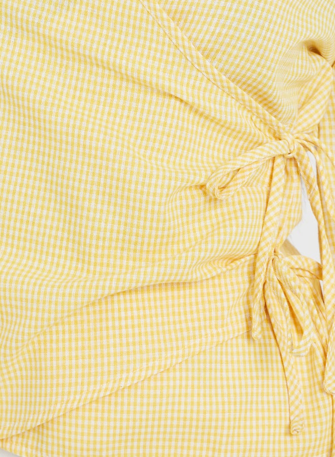 Styli Gingham Print Wrap Top with Tie-Up Detail  - Image 4