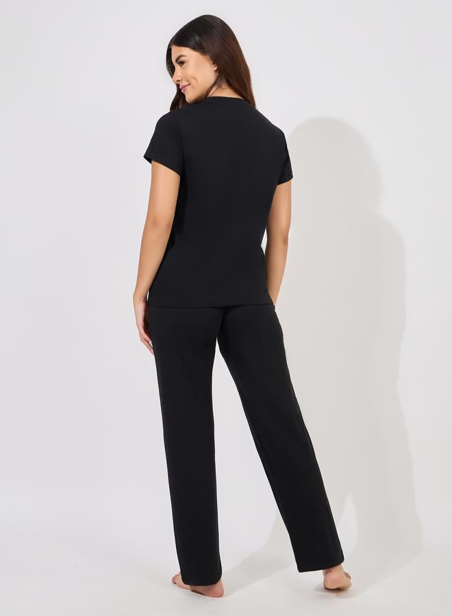 ستايلي طقم بيجاما وتيشيرت قطن سادة - Image 5