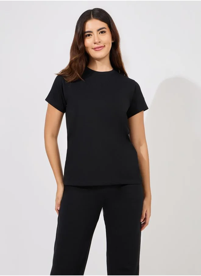 Styli Solid Cotton T-Shirt & Pyjama Set