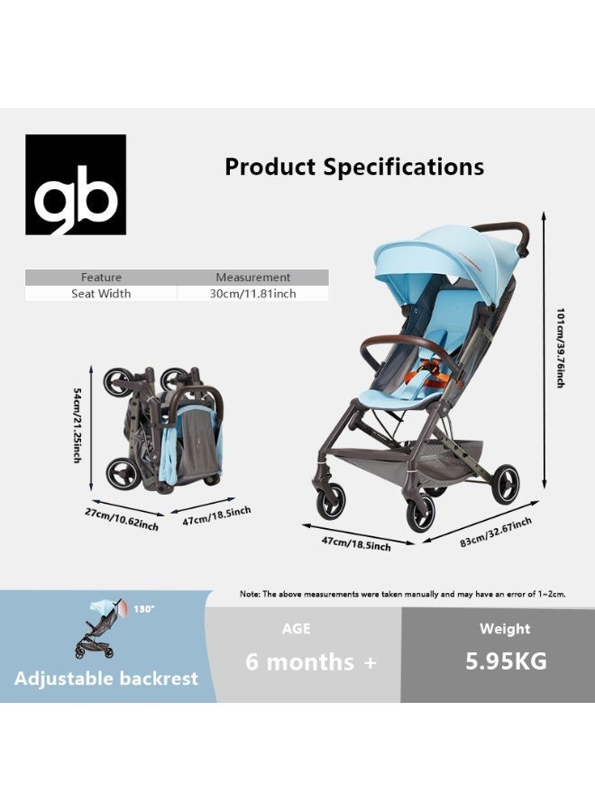 جي بي عربة أطفال خفيفة الوزن للسفر من جي بي، صغيرة الحجم ومناسبة للسفر بالطائرة، قابلة للطي بيد واحدة، لون أزرق - Image 2