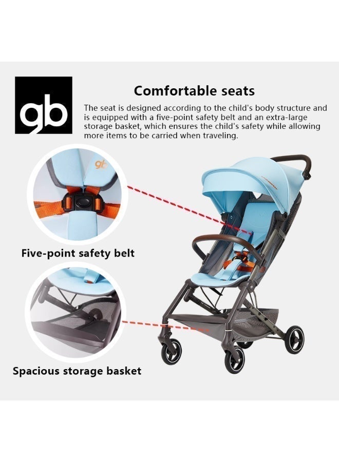 جي بي عربة أطفال خفيفة الوزن للسفر من جي بي، صغيرة الحجم ومناسبة للسفر بالطائرة، قابلة للطي بيد واحدة، لون أزرق - Image 5