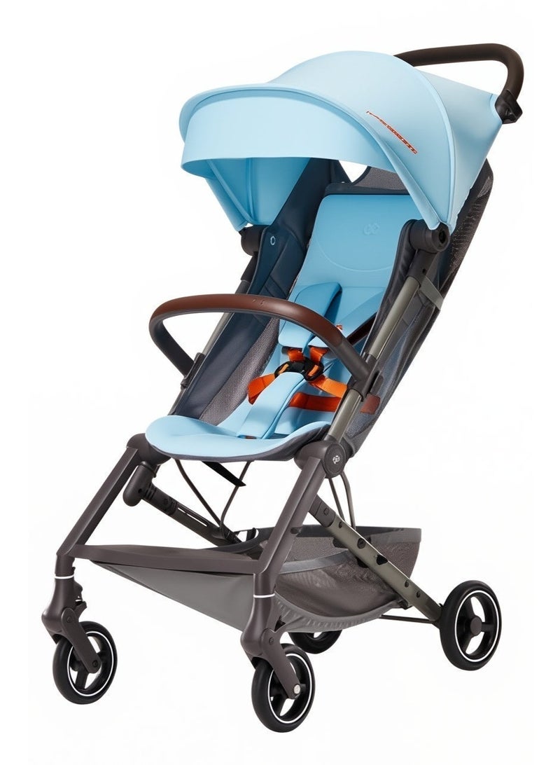 جي بي عربة أطفال خفيفة الوزن للسفر من جي بي، صغيرة الحجم ومناسبة للسفر بالطائرة، قابلة للطي بيد واحدة، لون أزرق - Image 1