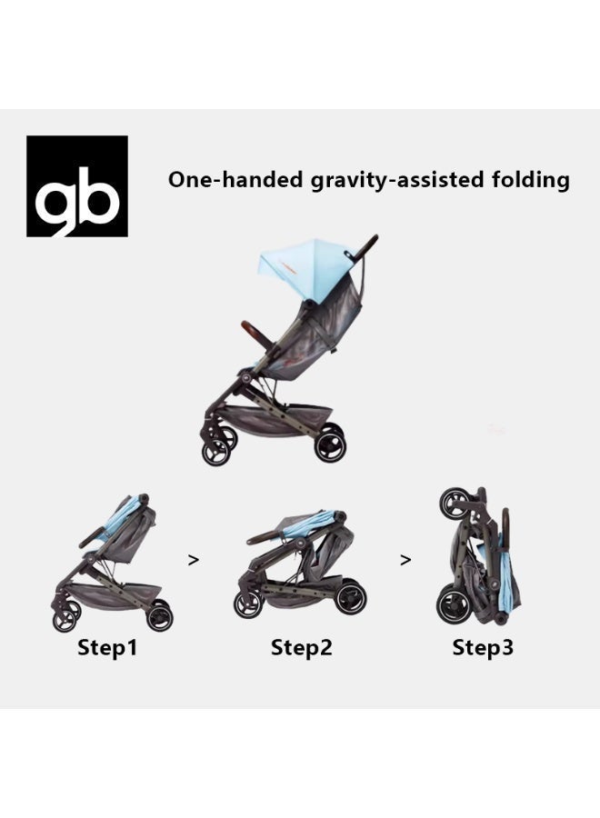 جي بي عربة أطفال خفيفة الوزن للسفر من جي بي، صغيرة الحجم ومناسبة للسفر بالطائرة، قابلة للطي بيد واحدة، لون أزرق - Image 4