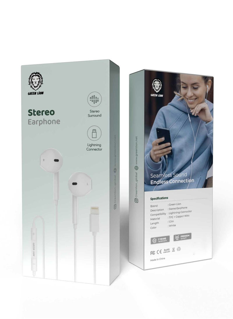 Wired Stereo Surround Earphones with Lightning Connector / TPE + Copper Wire Material / Seamless Sound / Endless Connection - White