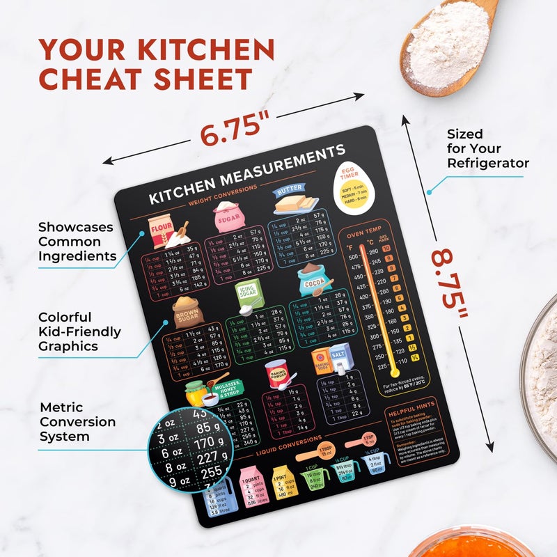 Levain & Co Kitchen Conversion Chart Magnet - Dark for Easier Cooking & Baking - Vintage Useful Gadgets - Cute Accessories - Cooking & Baking Accessories - Gifts for Bakers - Image 3