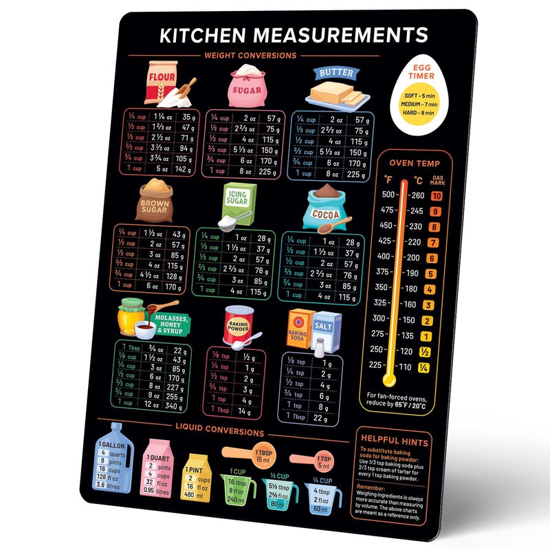 Levain & Co Kitchen Conversion Chart Magnet - Dark for Easier Cooking & Baking - Vintage Useful Gadgets - Cute Accessories - Cooking & Baking Accessories - Gifts for Bakers - Image 1