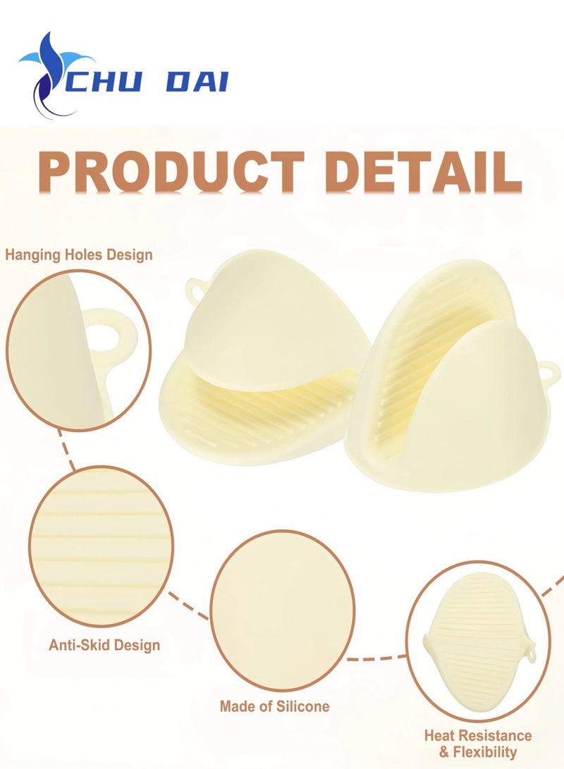 تشو داي 4 قطع قفازات فرن سيليكون صغيرة، زوجان من قفازات حامل الأواني المقاومة للحرارة، قفازات لطيفة لقبضة الفرن، حاملات أواني صغيرة للمطبخ، زوج من قفازات القلي الهوائي للطهي والخبز والشواء (بيج + برتقالي) - Image 5