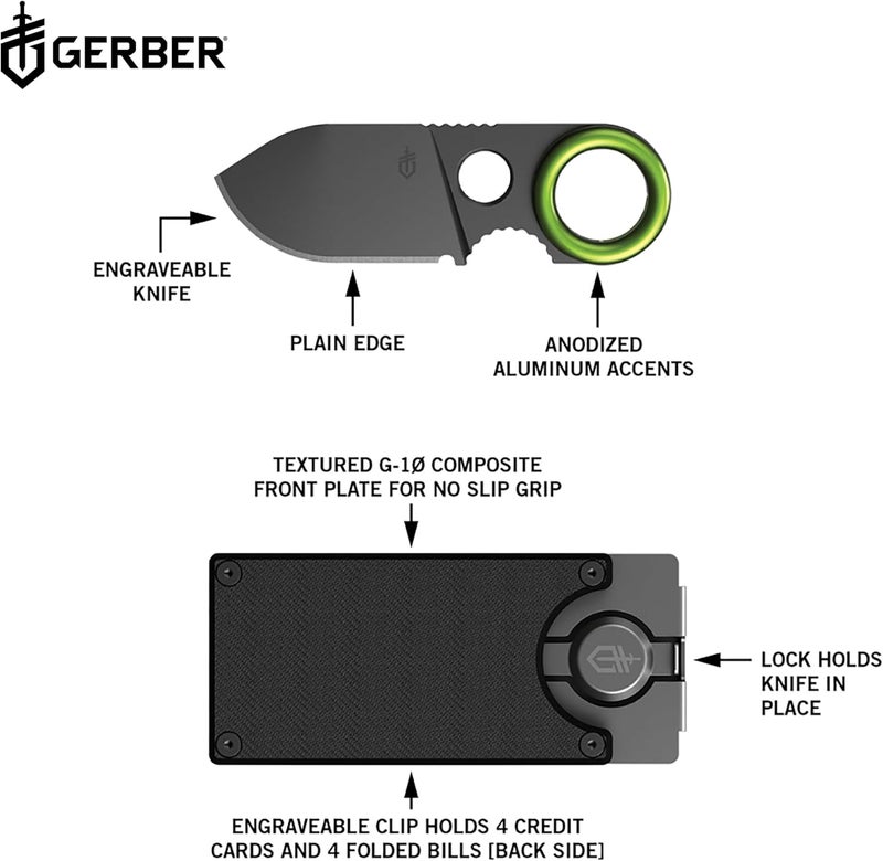 Gerber مشبك نقود جيربر GDC مع سكين جيب صغير، سكين ثابت من الفولاذ المقاوم للصدأ وحافظة، هدايا للرجال، معدات EDC للتخييم والمشي في الطبيعة - Image 1