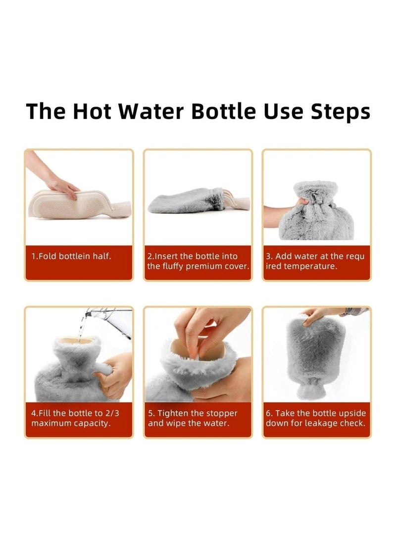 Hot Water Bottle with Soft Cover Leakproof Hot Water Bag Long Plush Warm Hand Pouch Reusable Hot Water Pouch for Women and Girl Portable Hot Water Bag for Office Home Bed - Image 5