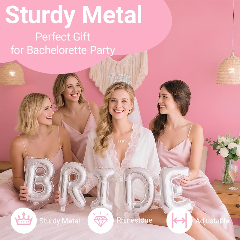 Papoopy 3Pcs Bride to Be Headband with Sash and Veil for Bachelorette Party Decorations, Bridal Shower Accessories for Gift, Favors - Silver - Image 3