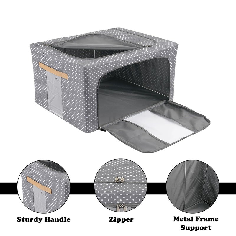 Urbane Home Urbane Home Pack of 8 Clothes Storage Box 24 Liter Wardrobe Organizer Waterproof Underbed Storage Box for Blankets Parachute Steel Frame Drawer Organizer Dot Print Black Grey  - Image 5