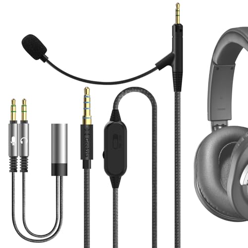 Geekria سلك سماعات جيكريا بوم ميكروفون متوافق مع ATH M70X M60X M50X، سلك بديل مضفر من النايلون بموصل 2.5 مم مع ميكروفون بوم وتحكم في الصوت/كتم الصوت للألعاب والاجتماعات (5.6 قدم) - Image 1