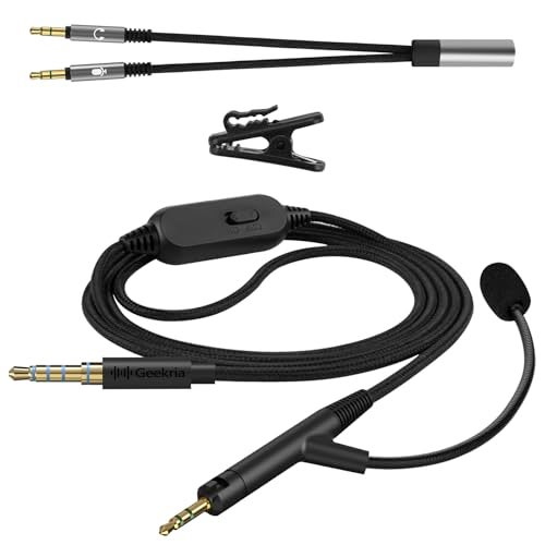 Geekria سلك سماعات جيكريا بوم ميكروفون متوافق مع ATH M70X M60X M50X، سلك بديل مضفر من النايلون بموصل 2.5 مم مع ميكروفون بوم وتحكم في الصوت/كتم الصوت للألعاب والاجتماعات (5.6 قدم) - Image 2