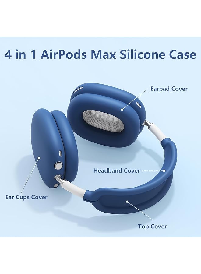 erorex For Airpods Max Case 2020 2024 Anti Scratch Ear Pad Case Cover Ear Cups Cover Headband Cover Soft Silicone Protector For Airpods Max Headphones Blue - Image 3