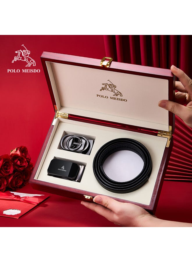 Polomeisdo Paul Meisite Men's Leather Belt With Automatic Buckle, Double Buckle Head, Gift Box, Qixi Valentine's Day Gift For Boyfriend Or Husband - Image 3