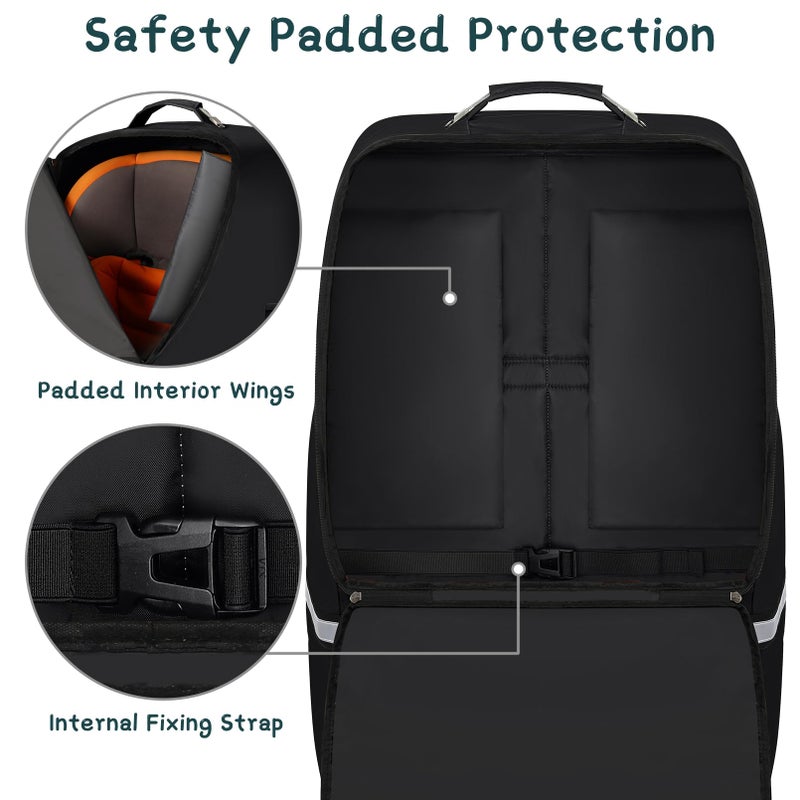 SINVICKO Car Seat Travel Bag - Padded Car Seat Carrier with Steel Cable Handle and Reflective Stripes, Large Durable Airport Gate Check Bag with Shoulder Strap - Image 3