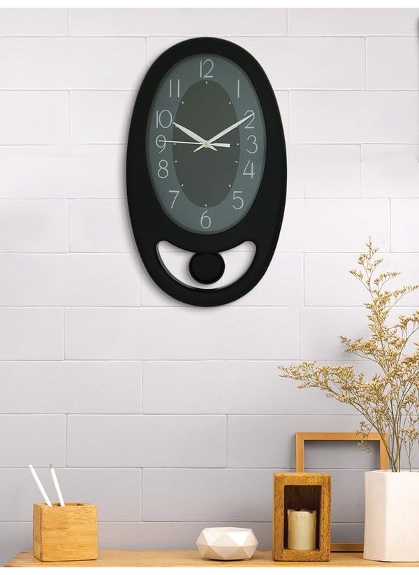 Craft Smith - CRAFT SMITH Decorative Oval Plastic Analog Black Dial Home/Office Decor Full Figure Pendulum Wall Clock (Size: 24 x 5.5 x 40 CM | Weight: 705 grm | Colour: Black) - Image 1
