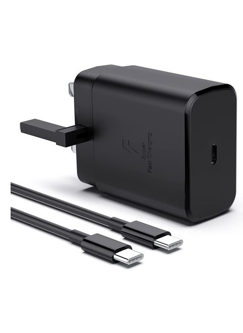 شاحن سريع للغاية 45 وات لهاتف سامسونج (قابس المملكة المتحدة مع كابل USB من النوع C) محول السفر الجداري PPS Samsung Galaxy S24 Ultra/S23+/S22/S21+/S20/A14/A55 5G/A54 USB C شاحن سريع من النوع C