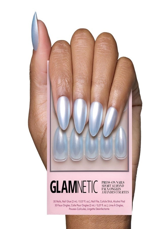 Glamnetic Press On Nails - Something Blue | Short Almond Fake Nails, Baby Blue with a Glossy Glazed Finish, Salon Quality | 15 Sizes - 30 Nail Kit with Glue - Image 1