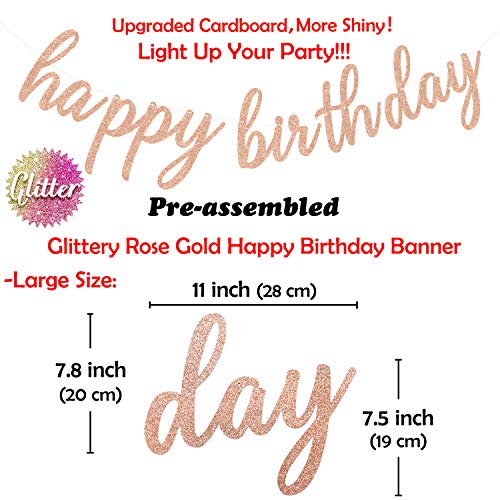 Aonor Rose Gold Happy Birthday Decorations Glittery Rose Gold Happy Birthday Banner and Tissue Paper Tassels Garland for Birthday Party Decorations - Image 5